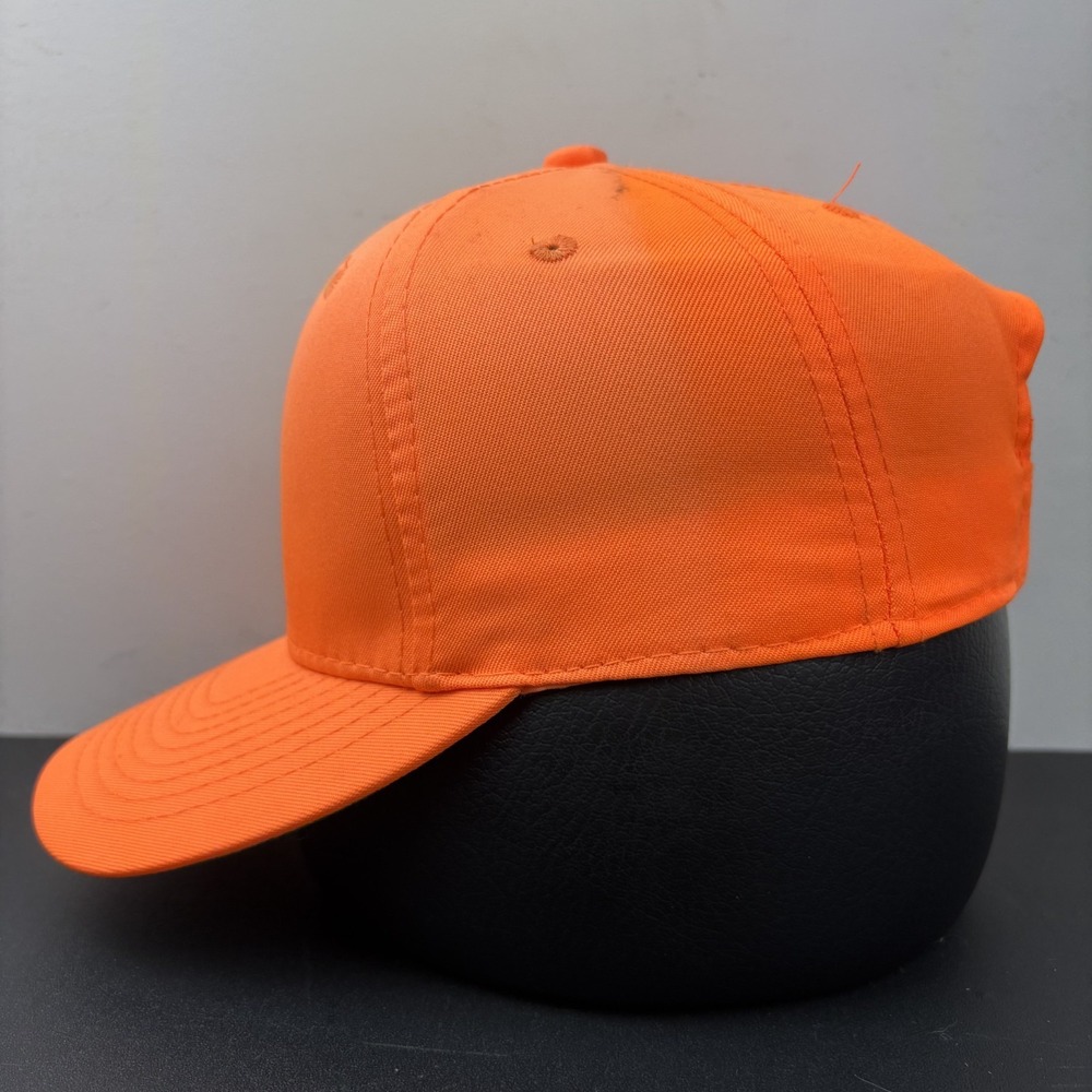 Vintage Safety Blaze Orange Snapback Hat Plain Hunting High Vis Worker Cap OSFM - Picture 3 of 7